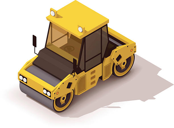 Vector isometric road roller Isometric icon representing road roller flattening stock illustrations