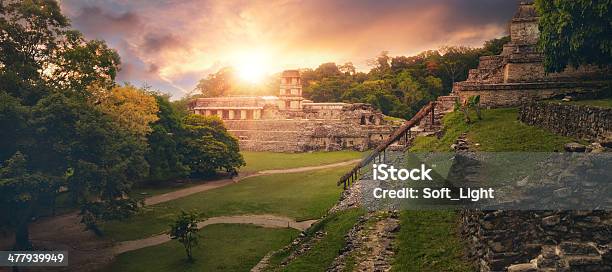 Panoramic View Pyramid Of Inscriptions And The Palace Observatory Mexico Stock Photo - Download Image Now