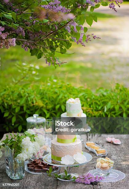 Weeding Cakes On The Garden Table Stock Photo - Download Image Now - Cake, No People, Photography