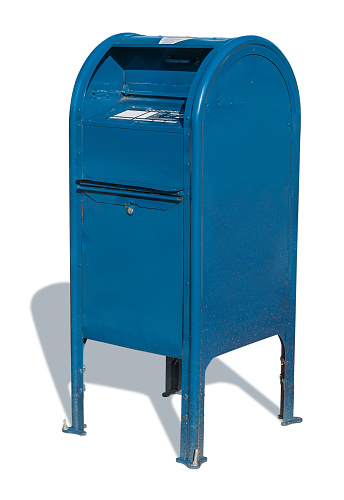 Blue mailbox isolated on white background