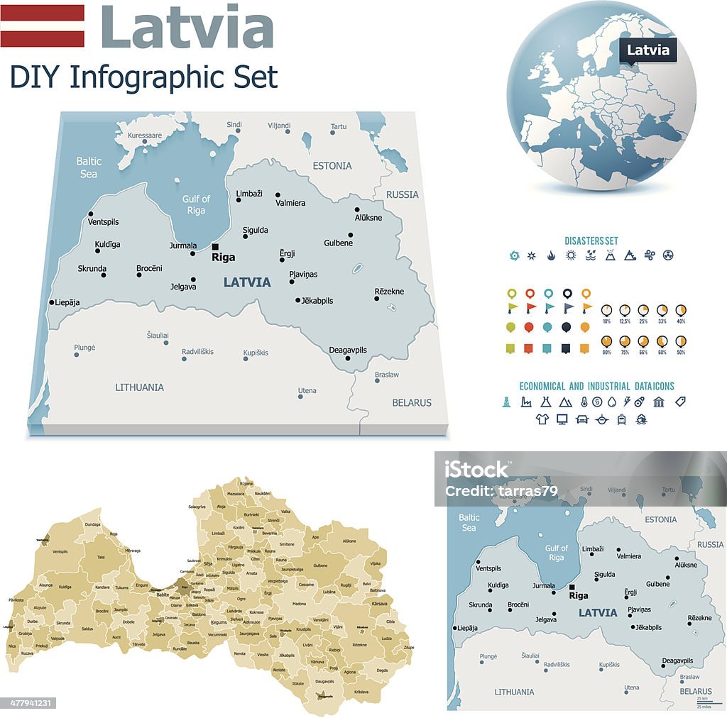 Letônia mapas com marcadores - Vetor de Acidentes e desastres royalty-free