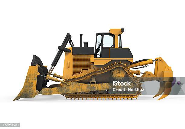 Yellow Bulldozer Isolated Stock Photo - Download Image Now - Agricultural Machinery, Backhoe, Building Contractor