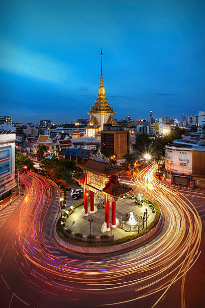 istock Temple in china town, Wat Traimit at twilight 477948181