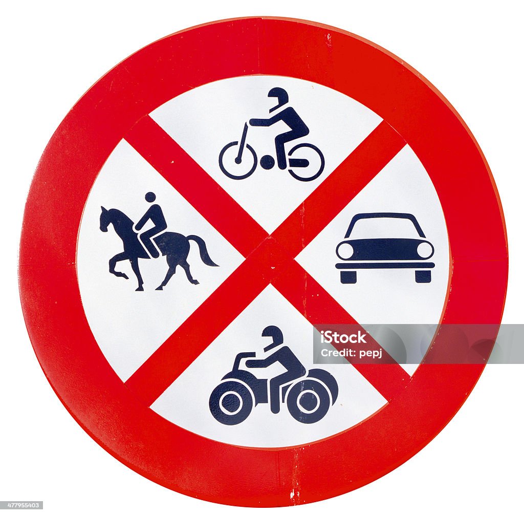 Prohibido a entrar en coches, bicicletas, caballos y quads - Ilustración de stock de Moto todo terreno libre de derechos