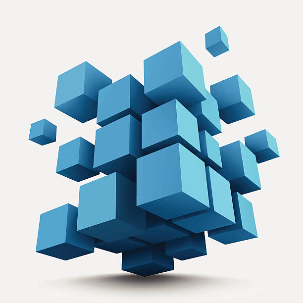 Composition of blue 3d cubes Abstract vector Illustration. Composition of blue 3d cubes. Background design for banner, poster, flyer. Logo design. cube shape stock illustrations