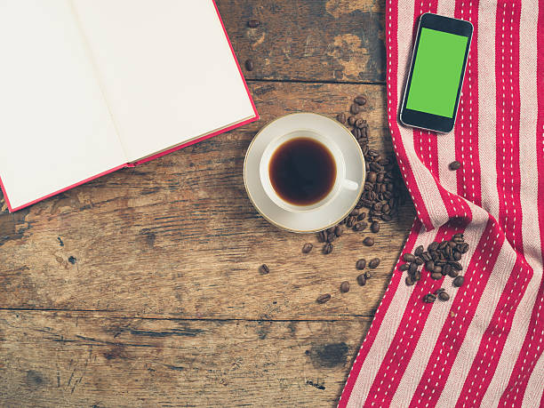 istock Coffee concept with cup, a book and a smart phone 477960660