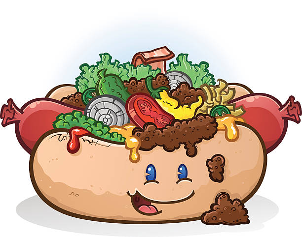 illustrazioni stock, clip art, cartoni animati e icone di tendenza di hot dog fumetto carattere - meat bratwurst sausage sauerkraut