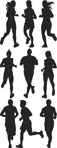 Vector illustration of Multiple silhouettes of people running