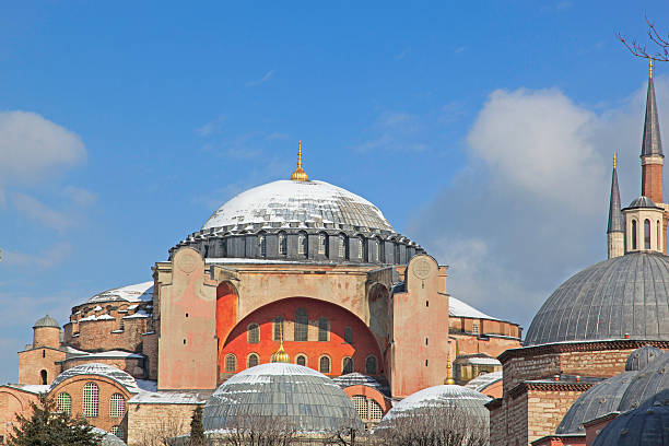 Hagia Sophia with snow on dome stock photo