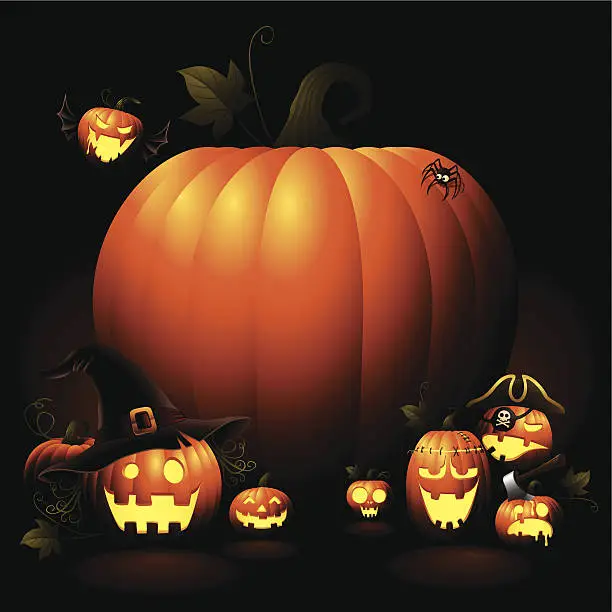 Vector illustration of Halloween Pumpkins in Costumes - Big Pumpkin