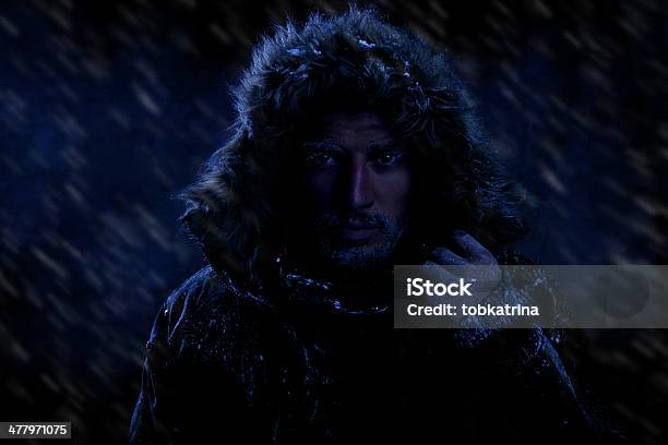 Dark Dramatic Man Freezing In Cold Weather Stock Photo - Download Image Now - Adult, Adults Only, Beautiful People