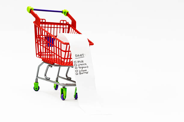 istock Dairy shopping list in tiny trolley; one food group covered 477971153