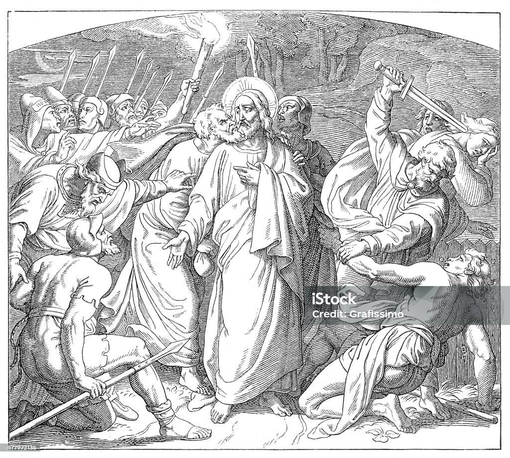 Jesus'traición y detención a través de Judas Iscariot - Ilustración de stock de Judas libre de derechos