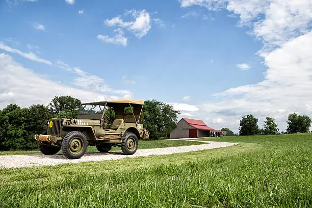 1942 Willys MB Military Jeep on a farm