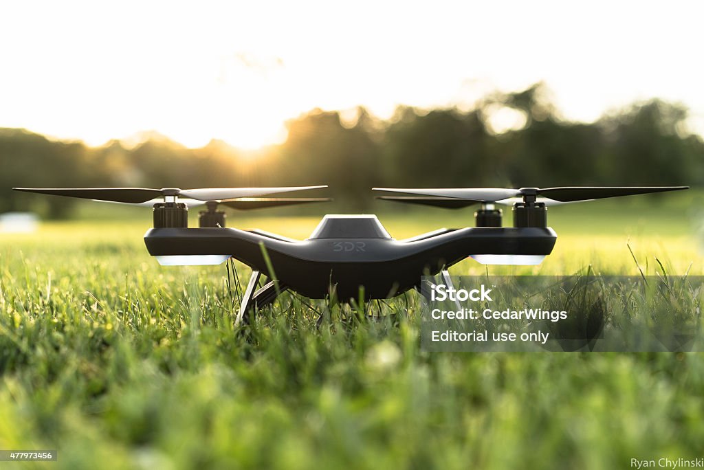 3DR Solo Quadcopter Drone Ann Arbor, MI, USA – June 16, 2015: 3D Robotics Solo Quadcopter Drone in the Sunlight - Ready for takeoff 2015 Stock Photo