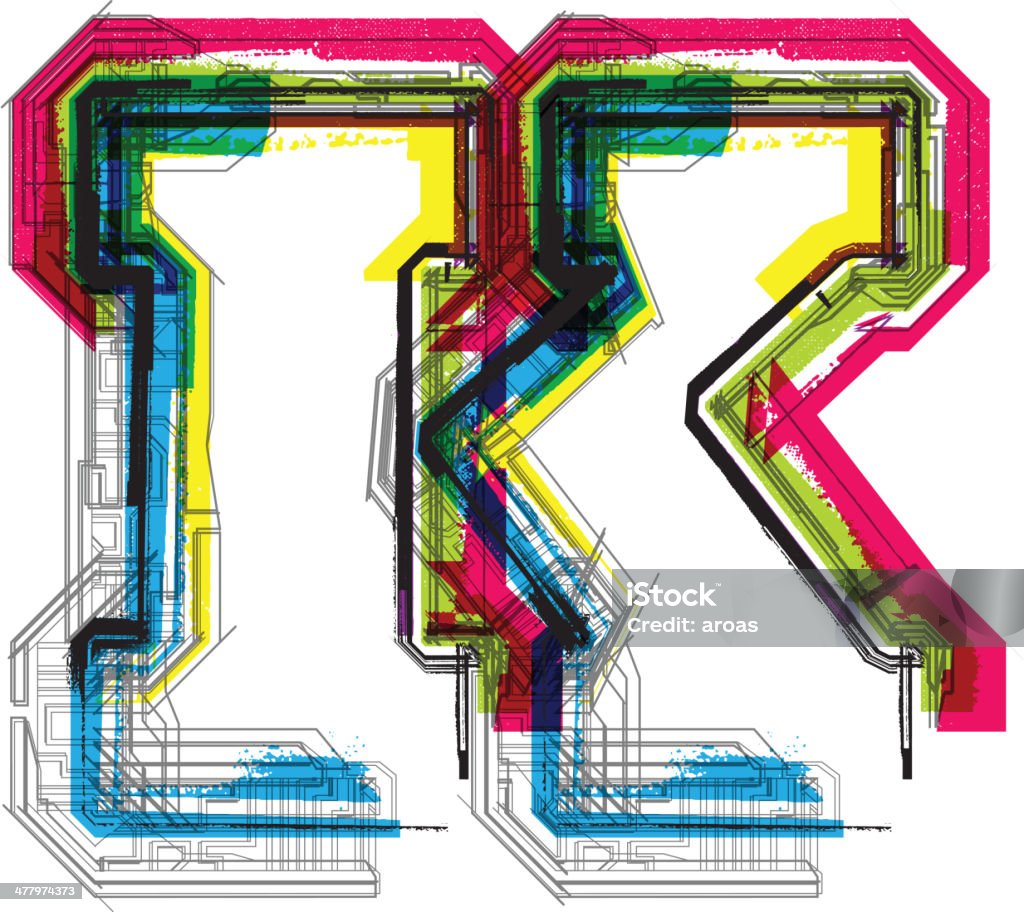 Colorful grunge font. Letter K Colorful grunge font. Uppercase Alphabet stock vector