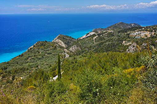 Lefkada island Landscape with forest and Ionian sea, Ionian Islands, Greece