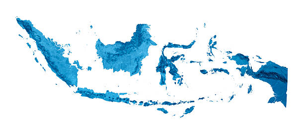 indonesia topographic map isolated - indonesia stok fotoğraflar ve resimler