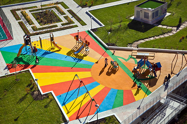 Kids playground Aerial view of kids playground schoolyard stock pictures, royalty-free photos & images