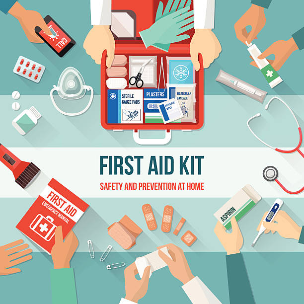 illustrations, cliparts, dessins animés et icônes de trousse de premiers secours - bandage wound first aid gauze