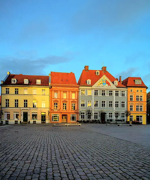 Stralsung in Northern Germany, historical houses on the Market Square.