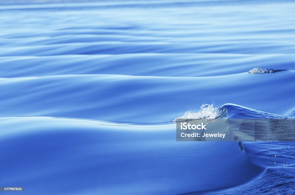 Ocean Blue Waves move across a calm ocean, in the wake of a fishing boat. Abstract Stock Photo