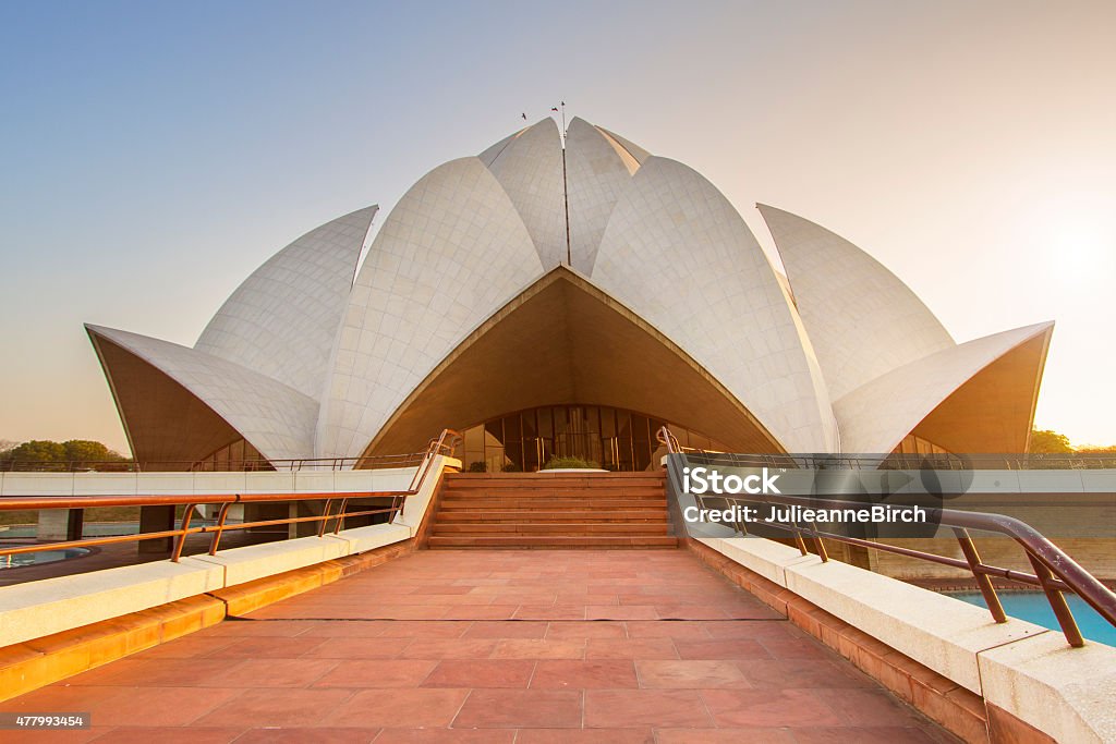 Lotus Temple, New Delhi Modern,temple,entrance,sunlight Temple - Building Stock Photo