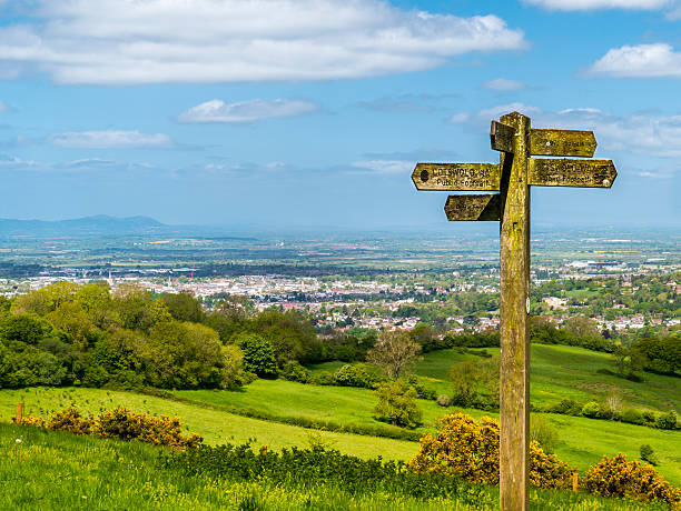 Cotswold way panorama across green fields