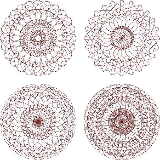 rote vektor-guilloche-rosetten - lace guilloche decoration circle stock-grafiken, -clipart, -cartoons und -symbole