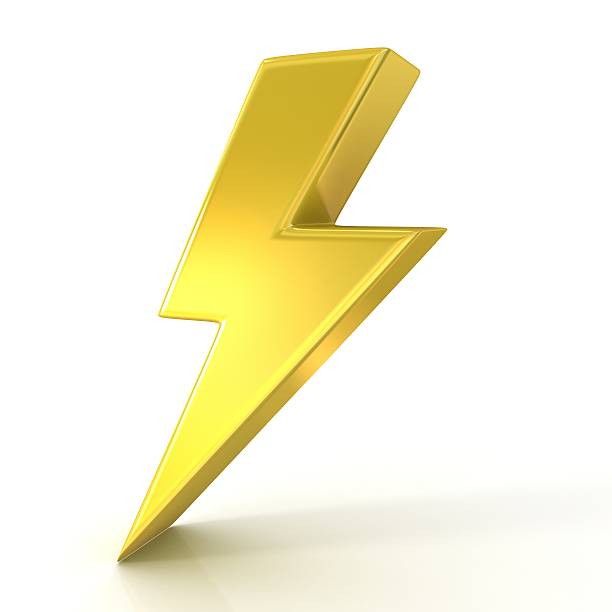 istock Lightning symbol, 3d golden sign isolated on white background 477995494