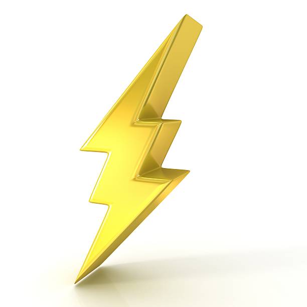 istock Lightning symbol, 3d golden sign isolated on white background 477995500