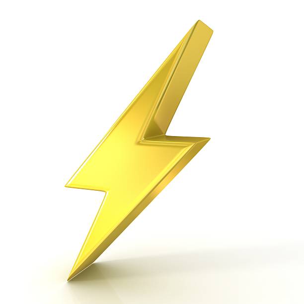 istock Lightning symbol, 3d golden sign isolated on white background 477995504