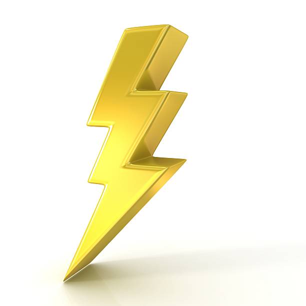 istock Lightning symbol, 3d golden sign isolated on white background 477995506