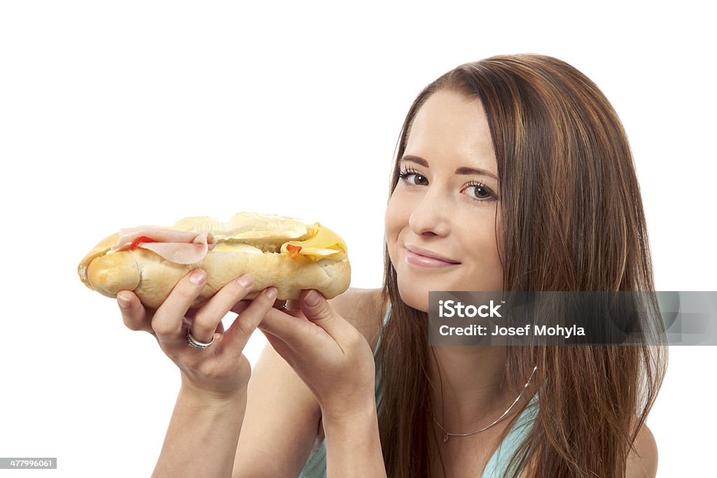 젊은 여자 식사 샌드위치 - 로열티 프리 먹기 스톡 사진