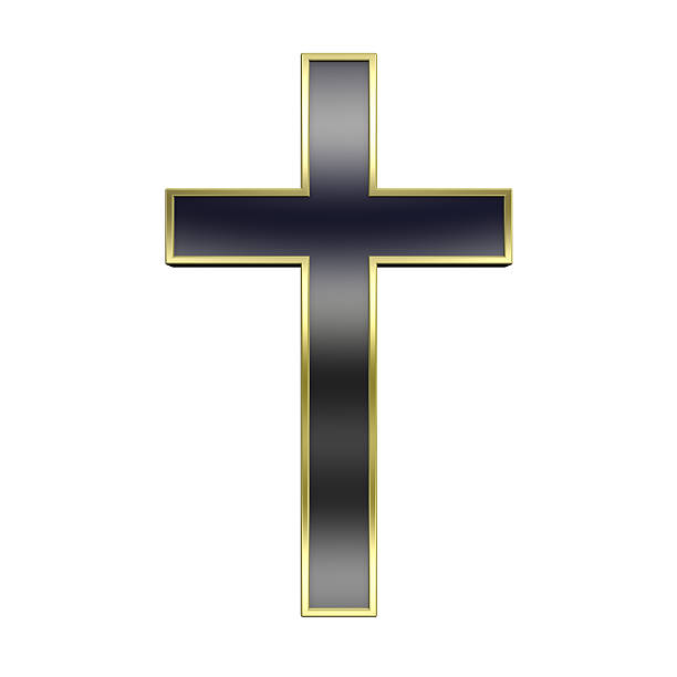 istock Gold - black cross isolated on white 477997121