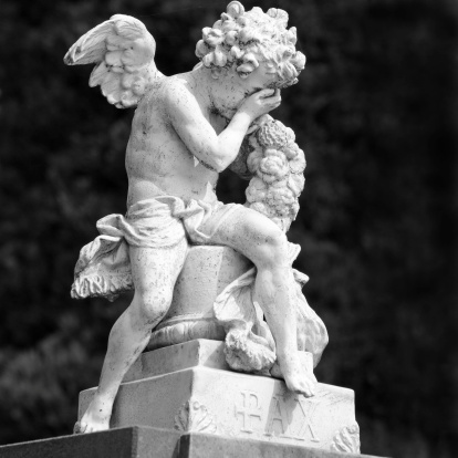 crying angel, figure on Ixelles Cemetery (French: Cimetiere d'Ixelles, Dutch : begraafplaats van Elsene ), Brussels, Europe