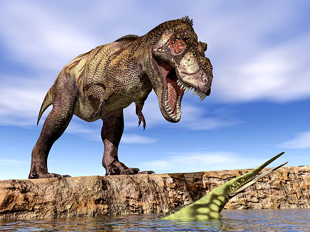 istock Tyrannosaurus Rex and Hupehsuchus 477998329