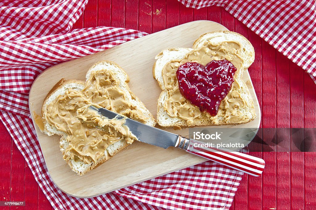 Brioche with peanutbutter Slices of brioche with peanutbutter and jelly Preserves Stock Photo