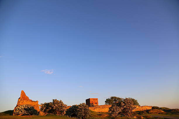 Sandvig, Denmark - June 12, 2015: Hammershus Castle and Fortress Ruin located on Hammeren, the northern tip of Bornholm and erected in the 12th century. It is located 74 meters above sea level,