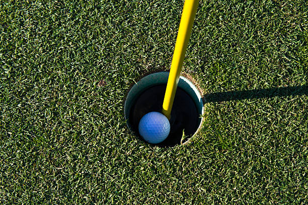 Golf ball in the cup stock photo
