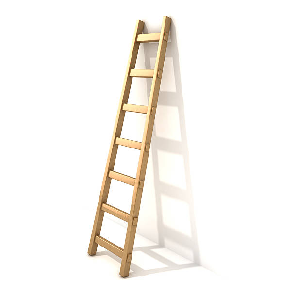 istock Wooden ladder, near white wall 478002494