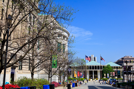 Raleigh, North Carolina, USA - April 4, 2012:  Bicentennial Plaza in Raleigh, North Carolina, state legislative building in the background