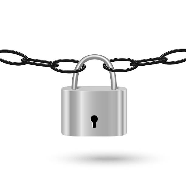 istock Chain under lock isolated on white. Under guard, closed symbol. 478003150