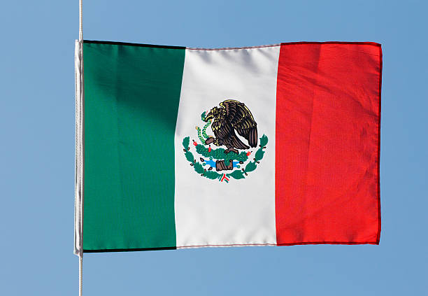 istock Mexican flag in wind against  blue sky 478005099