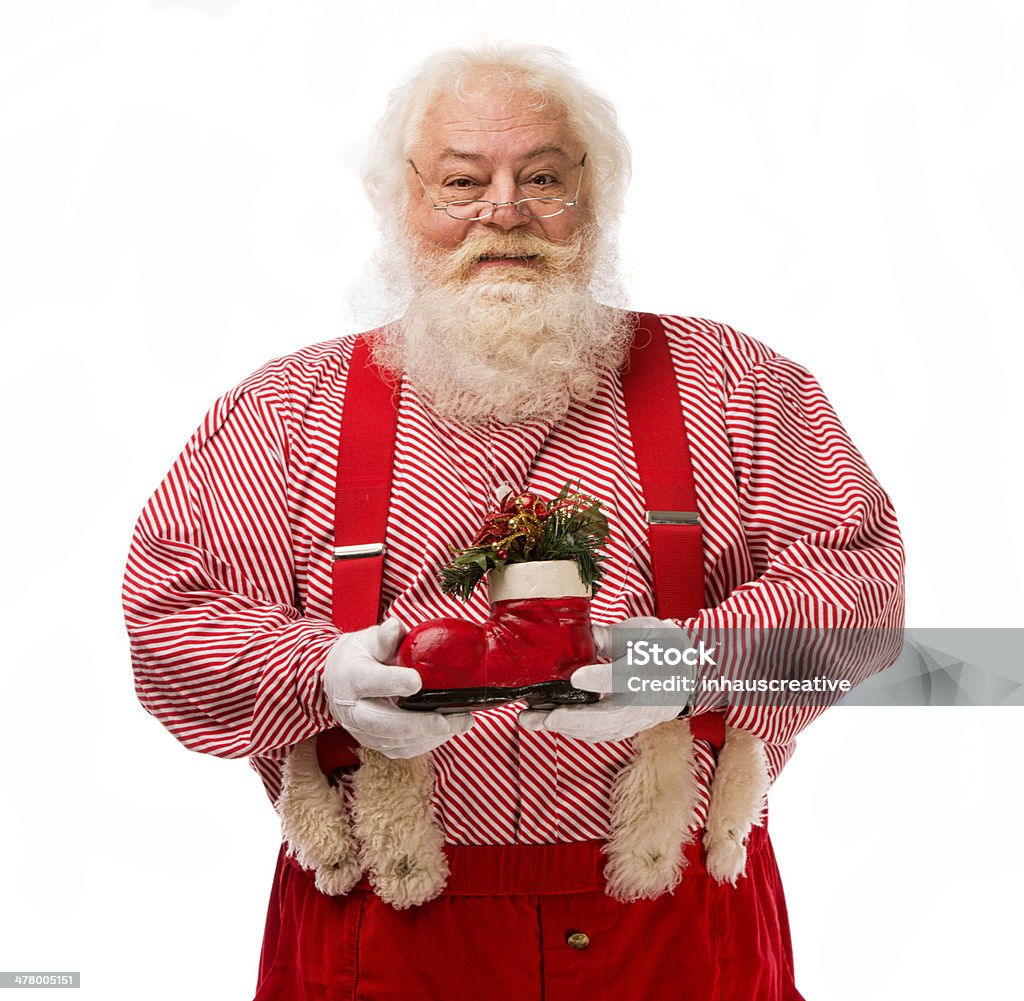 Foto Vintage reale di Babbo Natale tenendo un Stivale rosso - Foto stock royalty-free di Babbo Natale