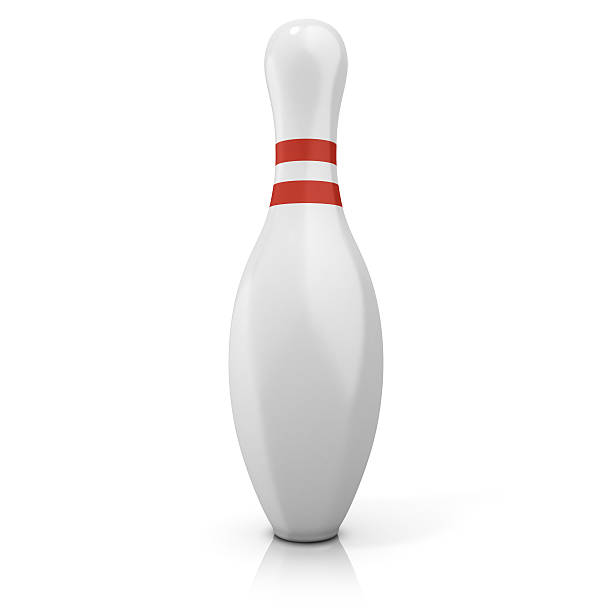 istock Single bowling pin with red stripes, isolated on white 478006900