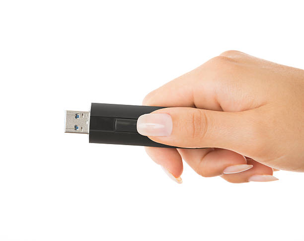 istock Woman hand showing USB flash storage on white 478007101
