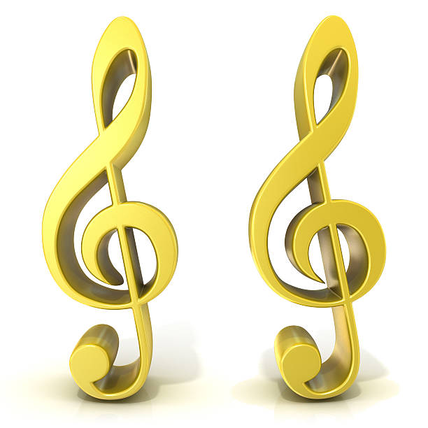 istock Golden treble clefs isolated on white background 478011264