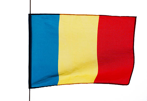 istock Flag of Romania in the wind on white background 478011839