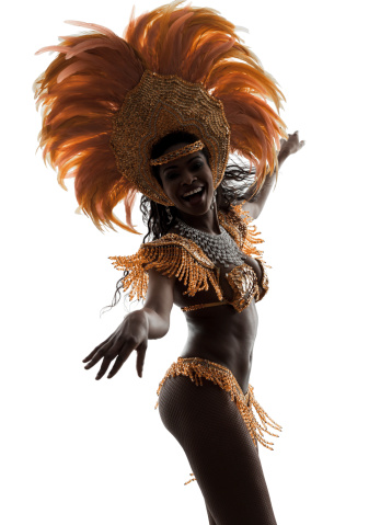 one african woman samba dancer dancing silhouette on white background